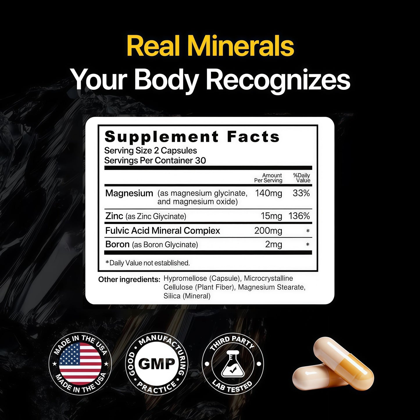 Menerals Mens Multivitamin, Trace Mineral Supplement with Fulvic Acid 60Ct Testosterone - Natural All-in-One Men's Mineral Formula; Pairs Trace Minerals with Fulvic Acid; 60-Count Bottle