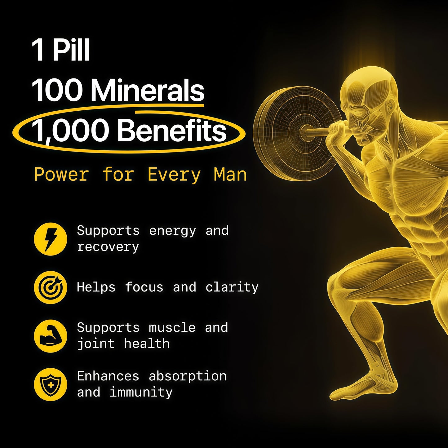 Menerals Mens Multivitamin, Trace Mineral Supplement with Fulvic Acid 60Ct Testosterone - Natural All-in-One Men's Mineral Formula; Pairs Trace Minerals with Fulvic Acid; 60-Count Bottle