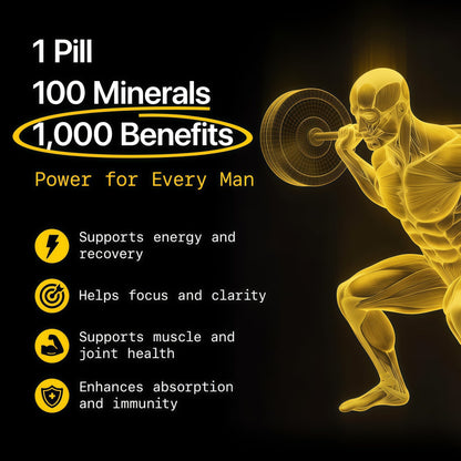 Menerals Mens Multivitamin, Trace Mineral Supplement with Fulvic Acid 60Ct Testosterone - Natural All-in-One Men's Mineral Formula; Pairs Trace Minerals with Fulvic Acid; 60-Count Bottle
