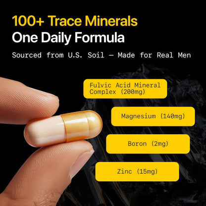 Menerals Mens Multivitamin, Trace Mineral Supplement with Fulvic Acid 60Ct Testosterone - Natural All-in-One Men's Mineral Formula; Pairs Trace Minerals with Fulvic Acid; 60-Count Bottle
